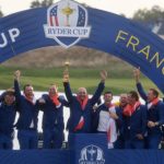 Europe wins the Ryder Cup! Sergio Garcia’s wife gives her victorious husband a loving kiss while Francesco Molinari is mobbed by fans as Europe sink the USA – dashing comeback hopes of Woods and Mickelson